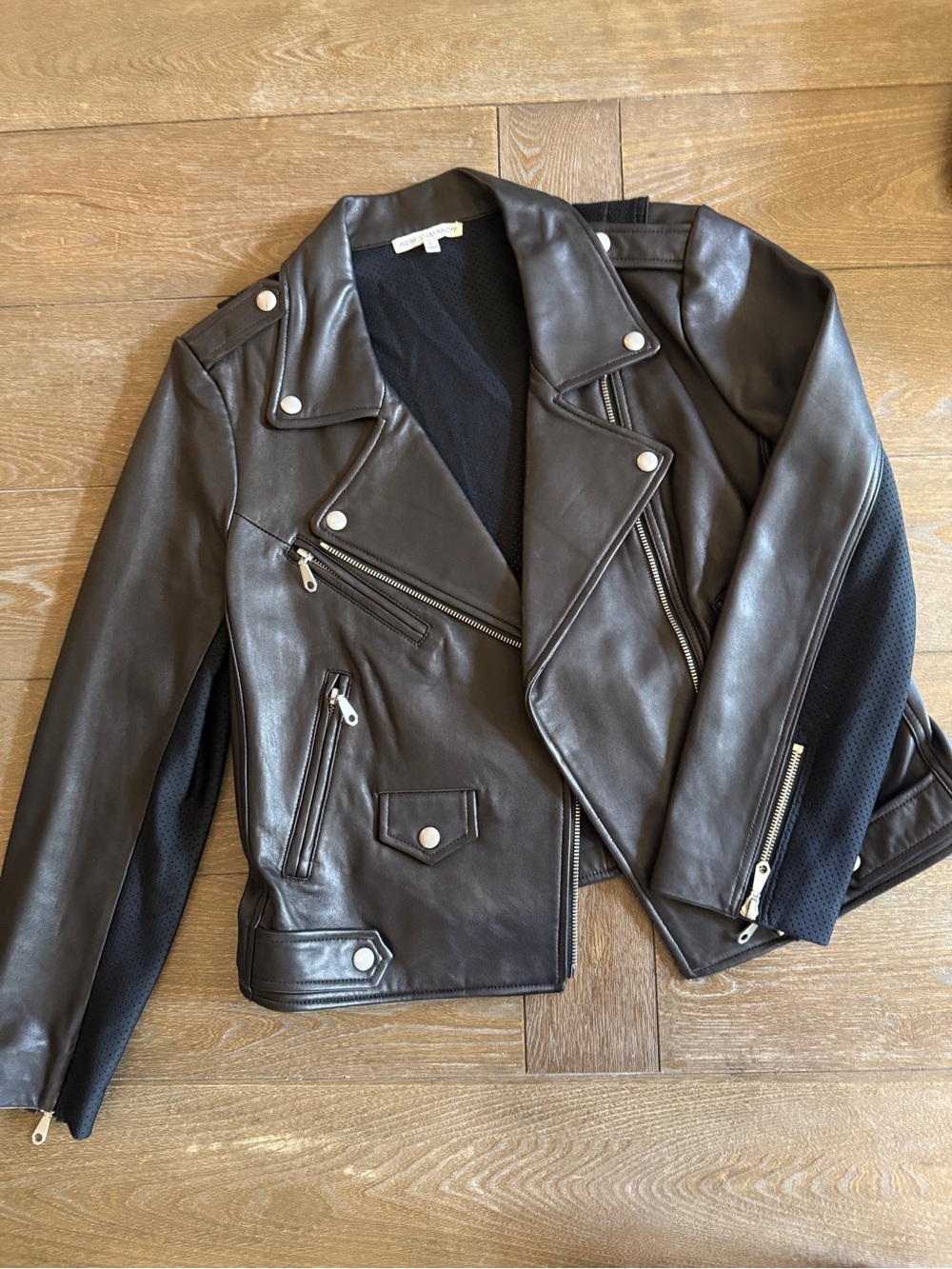 Rebecca Minkoff Wes Black Lambskin Leather Mesh Moto Jacket